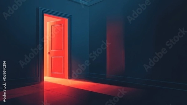 Fototapeta Red door illuminating dark room