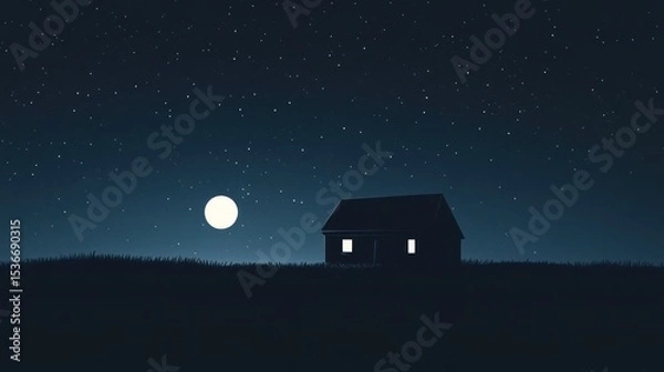 Fototapeta Nighttime rural scene with a house