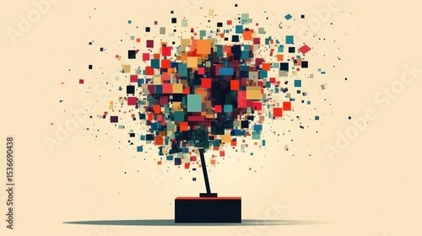 Fototapeta Colorful abstract tree explodes with blocks