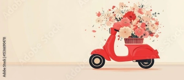 Fototapeta Red scooter with flowers