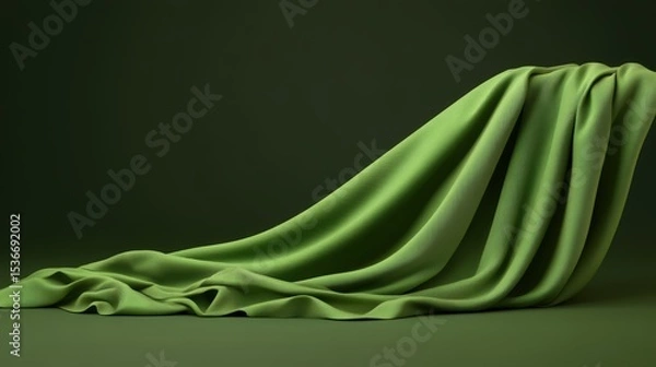 Obraz A flowing green fabric creates a serene and elegant backdrop, perfect for product displays, fashion shoots, or interior design projects, emphasizing texture and color harmony,