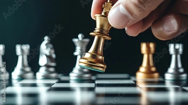 Obraz A chess game with a checkmate, symbolizing strategic victory, outmaneuvering opponents, and achieving a decisive win.