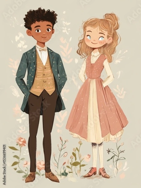 Fototapeta old characters, cute illustration