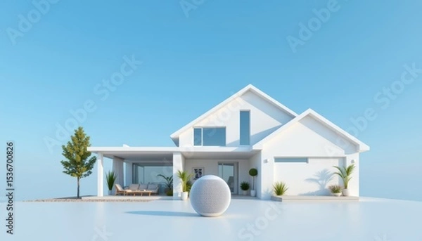 Fototapeta Modern Minimalist House Design with Clean Lines and Bright Blue Sky