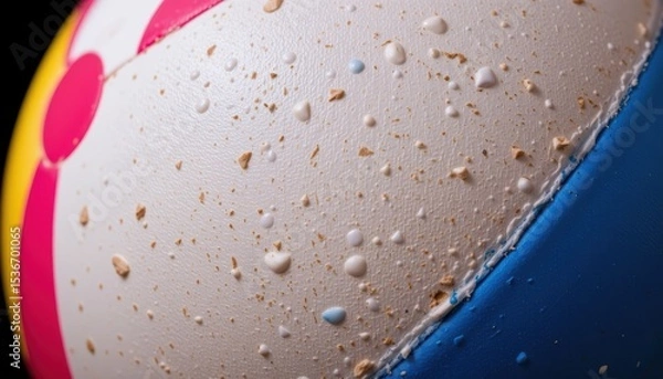 Fototapeta Closeup of a Colorful Beach Ball with Textured Surface and Bright Colors on a Dark Background