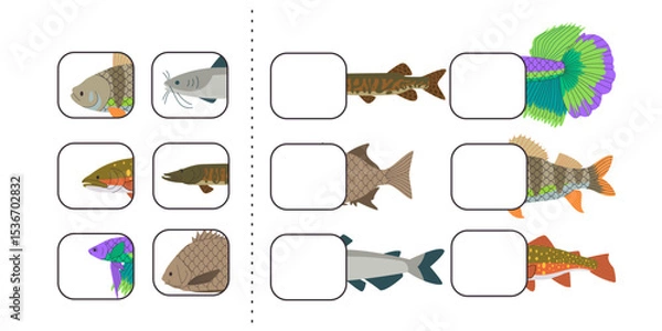 Obraz Puzzle cut out find and match animal fish education illustration printable material