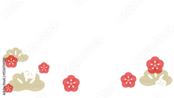 Obraz 梅の花と松の和風フレーム