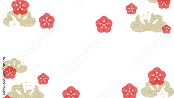 Obraz 梅の花と松の和風フレーム