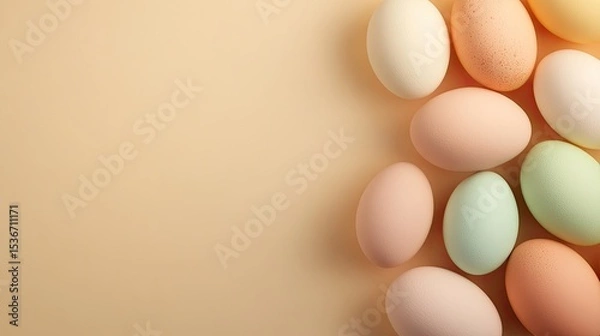 Fototapeta Colorful Decorative Eggs Arranged on a Soft Neutral Background
