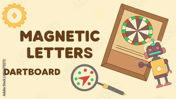 Fototapeta Colorful magnetic letters and dartboard create playful atmosphere