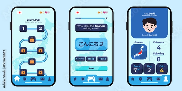 Obraz Language education learning mobile phone apps user interface UI application smartphone gamification learn Japanese