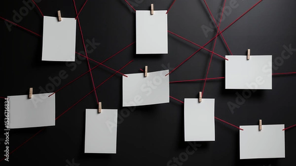 Fototapeta Investigation Board With Blank Notes Connected By Red Strings