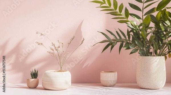 Obraz Neutral ceramic vases and branches arrangement for minimalist home decor living room background natural style interior