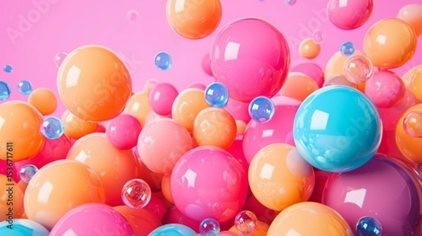 Obraz Colorful vibrant plastic balls filling space in abstract playful composition with bright multicolored spheres background