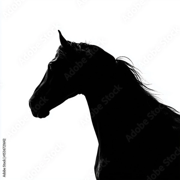 Fototapeta Silhouette of a horse's head against a white background, highlighting its elegant features