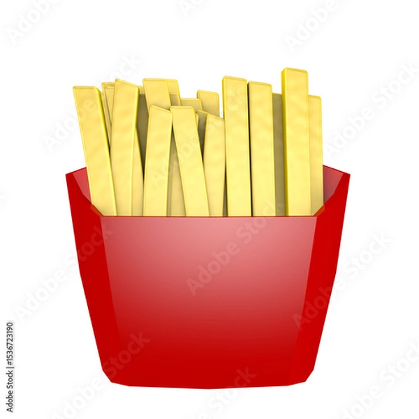 Fototapeta 3D French fries in red packaging on transparent background. Fast food concept.