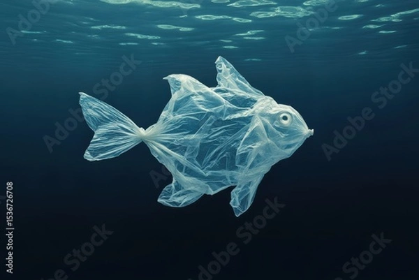Obraz A plastic bag fish, floating in the ocean, green sustainability