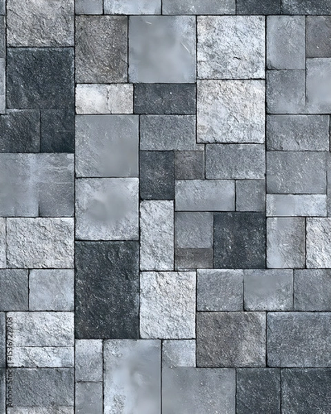 Fototapeta Seamless gray stone wall texture with square tiles and rough concrete surface pattern