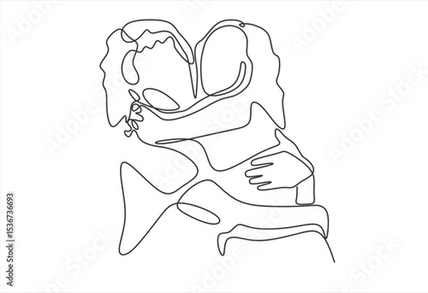 Fototapeta Mother and baby line art vector illustration, mothers day celebration background. 
 line icon-continuous line drawing. Editable stroke.