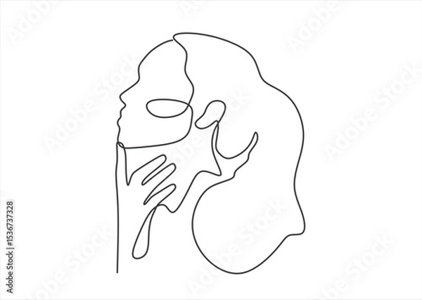 Fototapeta Minimalist Line Art of a Woman in Thought. line icon-continuous line drawing. Editable stroke. 