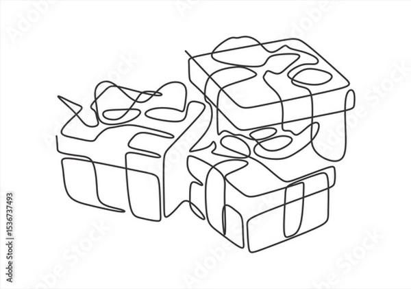 Fototapeta Gift Boxes in Continuous Line Drawing Style. line icon-continuous line drawing. Editable stroke. 