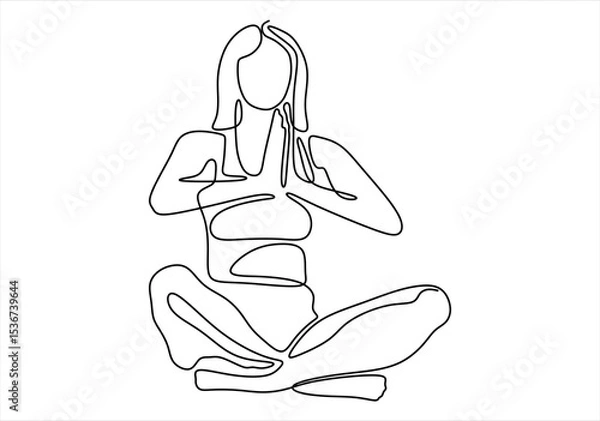 Fototapeta Line Art Illustration of a Woman in Yoga Pose. line icon-continuous line drawing. Editable stroke. 
