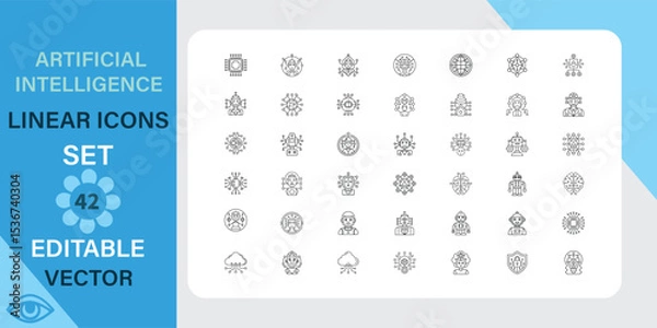 Obraz A set of 42 editable vector linear icons representing artificial intelligence concepts. Clean, minimalist design, ideal for digital projects.