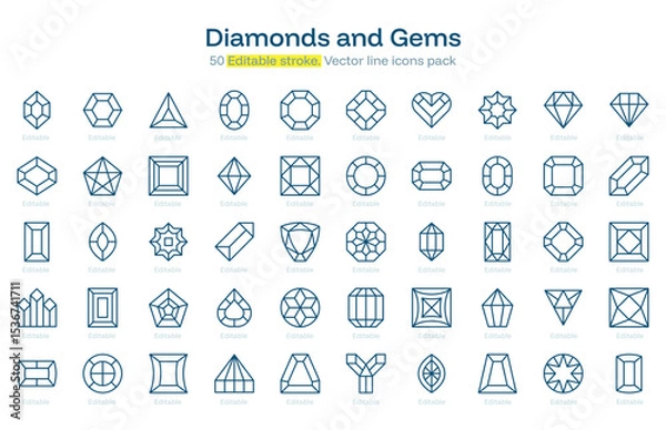Obraz Diamonds and Gems line icon pack. Diamonds and Gems Stroke icon set. Editable Stroke icon