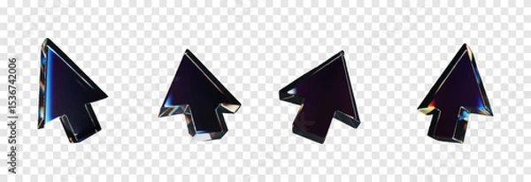 Obraz Vector set of 3D arrows with dispersion effect png. Glass arrow or cursor from different sides png. Dispersion effect.