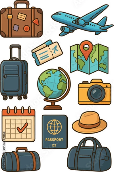 Obraz set of various, colorful icons on the theme of travel and summer, for various designs