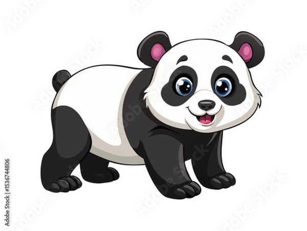 Fototapeta Cute cartoon panda standing playfully with a cheerful expression in a colorful, animated style