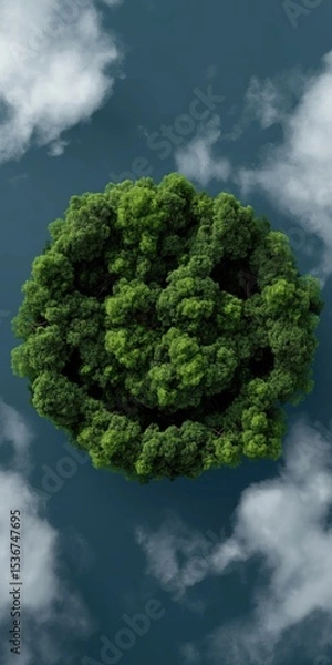 Obraz Aerial view of smiling face shaped forest amidst clouds