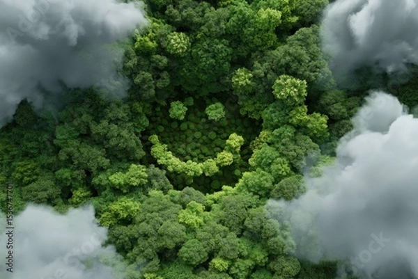 Obraz Smiley face forest clearing amidst lush green foliage and clouds