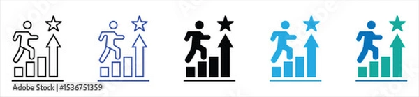 Obraz Stairs icon vector. Walking up staircase or stairs sign flat vector icon, Climb Up Stair Sign Flat Icon on White Background. Upstairs icon isolated sign symbol vector. Man climbing stairs.