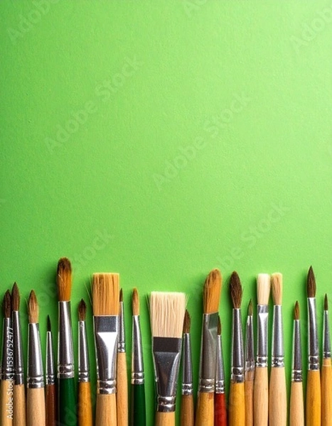 Fototapeta Vibrant and colorful assortment of artists paint brushes arranged in a creative display