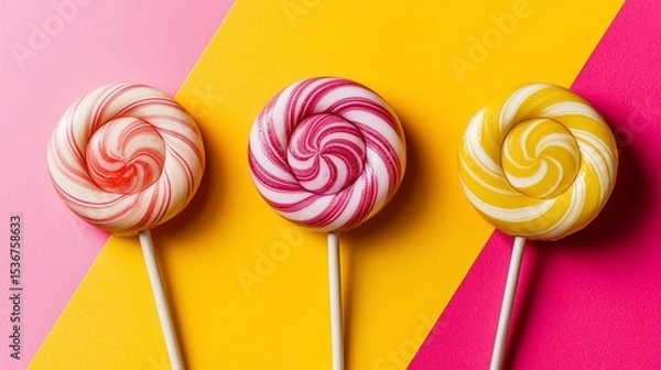 Fototapeta Colorful swirl lollipops on a vibrant background