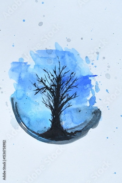 Fototapeta Abstract Watercolor Tree Silhouette