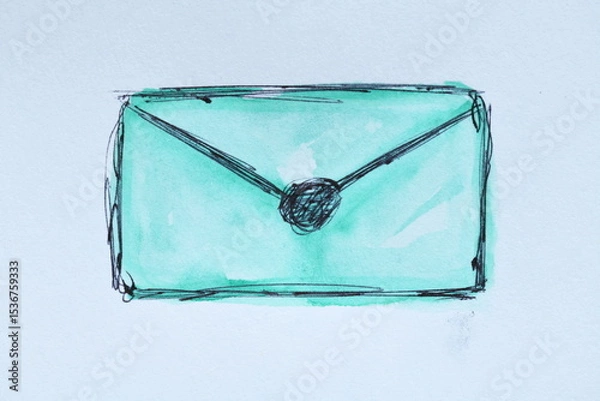 Fototapeta Hand-Drawn Green Envelope Sketch