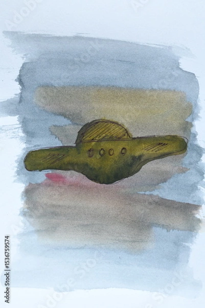Fototapeta Abstract Watercolor of Green Object with Buttons