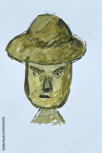 Fototapeta Abstract Watercolor Face with Hat