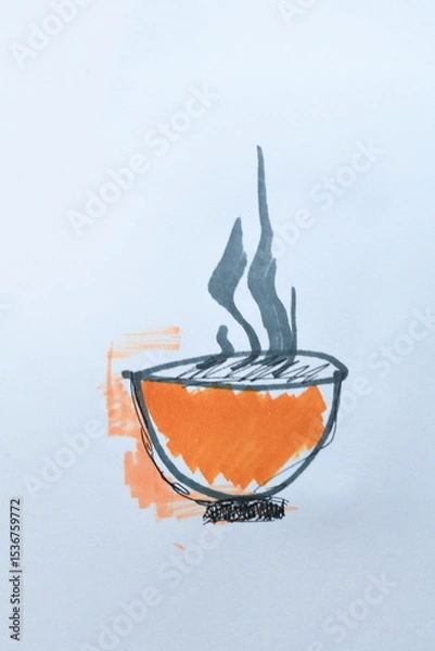 Fototapeta Abstract Orange and Gray Drawing with Flowing Lines