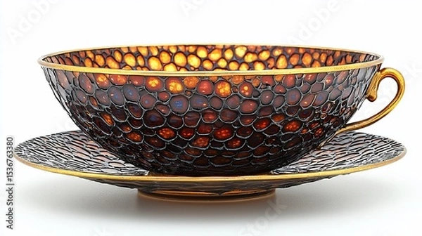 Fototapeta Ornate teacup and saucer with a textured, patterned design