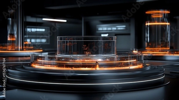 Fototapeta Futuristic, high-tech, illuminated display podium