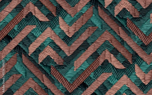 Fototapeta Seamless mocha mousse and green color embroidery zigzag geometric vector pattern