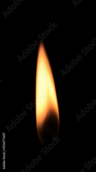 Fototapeta Close-up of Isolated Straight Quiet and Perfect Candle Flame with a Soft Wave on a Black Background