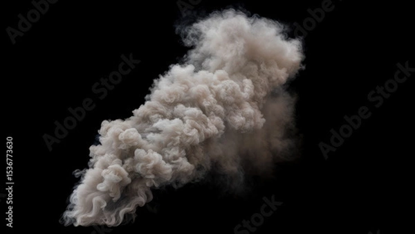 Fototapeta Large and dense Plume of mostly White Smoke spreading and billowing upwards with lots of turbulences on a Black Background