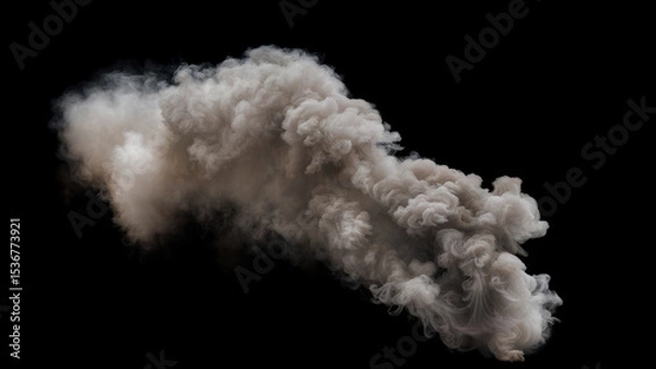Fototapeta Large and dense Plume of mostly White Smoke spreading and billowing outwards with lots of turbulences on a Black Background