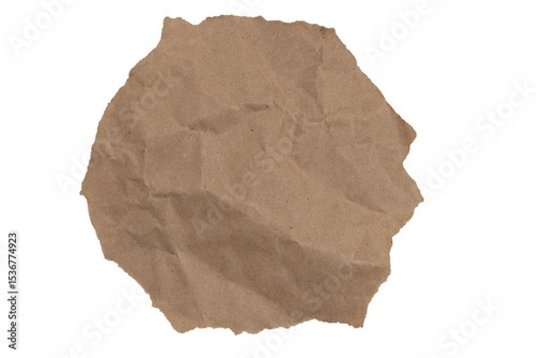 Fototapeta Brown butcher paper ripped and crumpled circle isolated on white