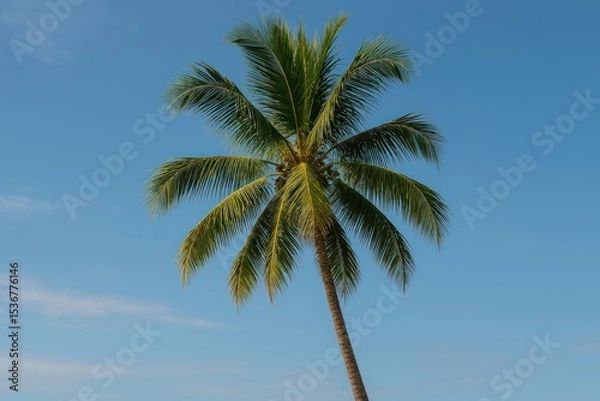 Fototapeta Tropical palm tree against sky.
