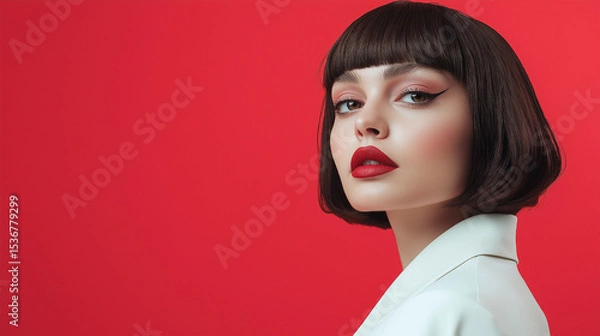 Obraz Beautiful and fashion girl with a make-up in a white shirt